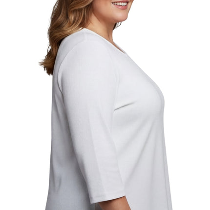 Women's Ribbed 3/4 Sleeve Crew Neck Cotton Top