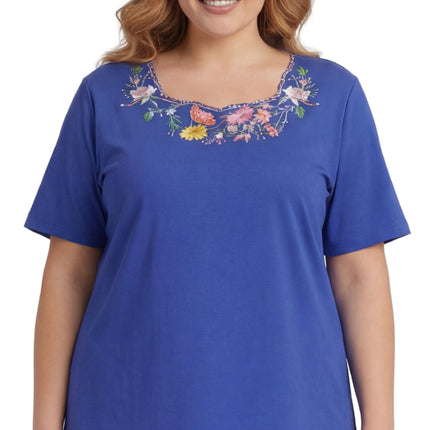 Women's Scalloped Neckline Embellished Tee