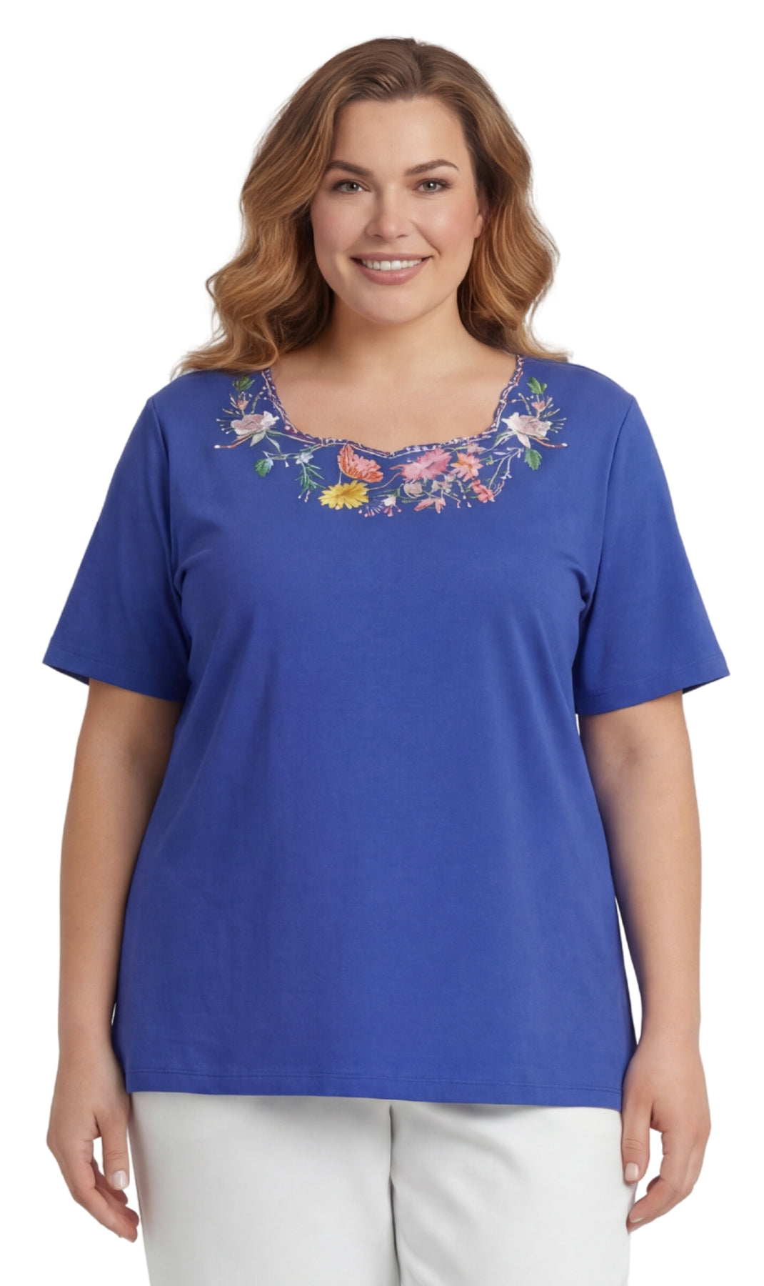 Women's Scalloped Neckline Embellished Tee