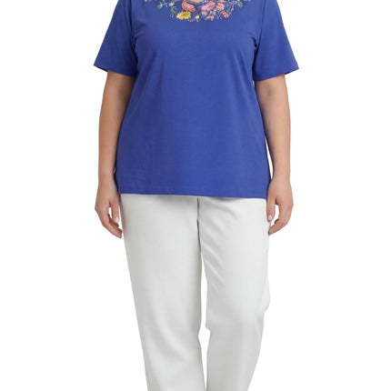 Women's Scalloped Neckline Embellished Tee