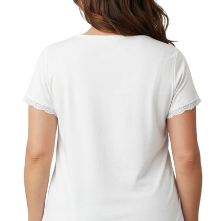 Women's V-neck Short Sleeve Tshirt with A Three Button Placket