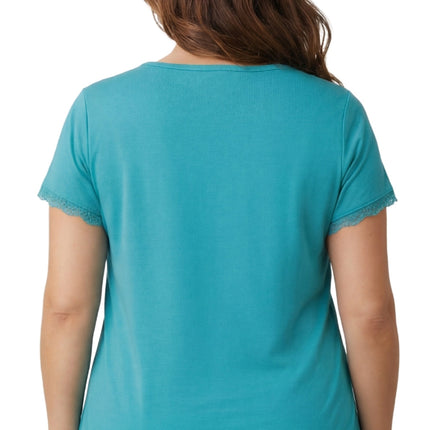 Women's V-neck Short Sleeve Tshirt with A Three Button Placket