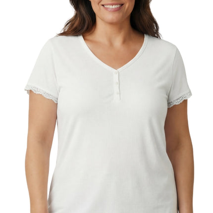 Women's V-neck Short Sleeve Tshirt with A Three Button Placket