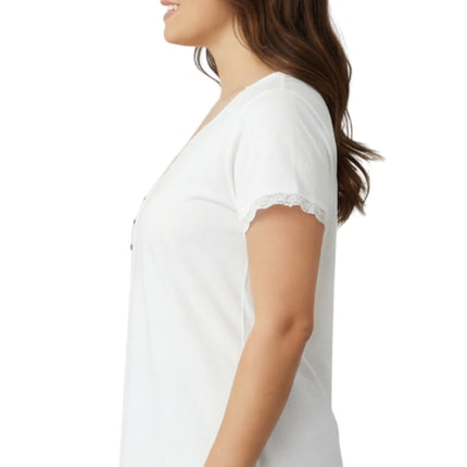 Women's V-neck Short Sleeve Tshirt with A Three Button Placket