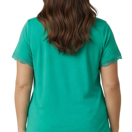 Women's V-neck Short Sleeve Tshirt with A Three Button Placket