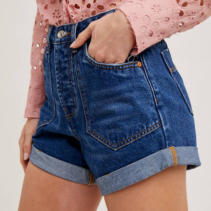 High Waisted Rolled Hem Denim Shorts-SALE PRICE