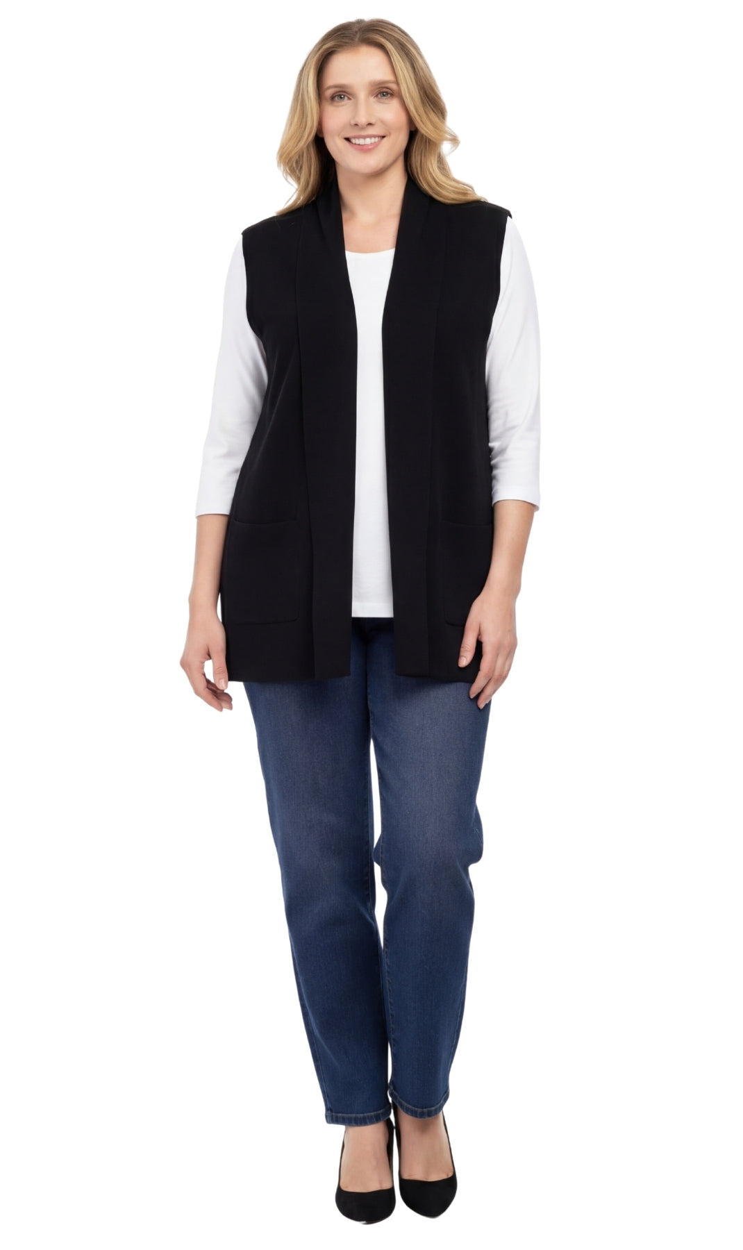 Women's Long Sleeveless Open Front Soft Shawl Collar Vest