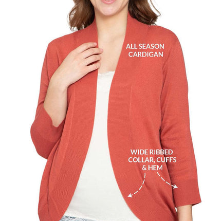 Women's Curved Hem Cardigan - Open Front in Soft Cashmere like Fabric
