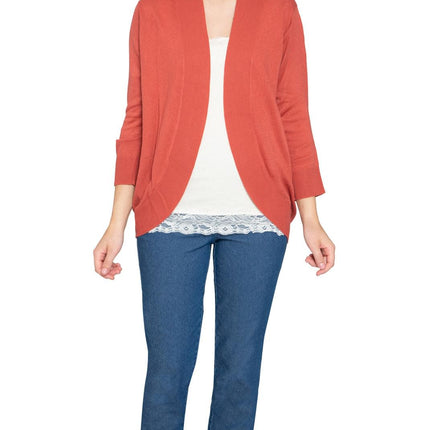 Women's Curved Hem Cardigan - Open Front in Soft Cashmere like Fabric