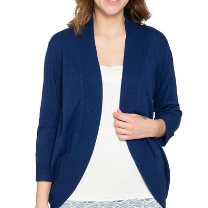 Women's Curved Hem Cardigan - Open Front in Soft Cashmere like Fabric