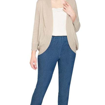 Women's Curved Hem Cardigan - Open Front in Soft Cashmere like Fabric