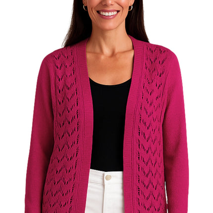 Women's Open Front Curved Hem Pointelle Shrug in Soft Acrylic