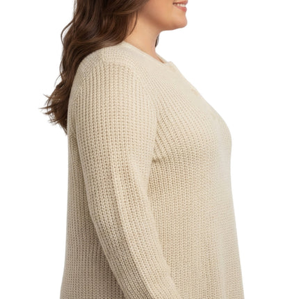 Women's Chic Henley Shaker-Knit Sweater for Women - Casual Long-Sleeve in Durable 100% Acrylic with 3-Button Placket