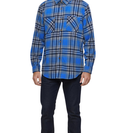 Men's Heathered Fleece Overshirt with Chest Pockets and Tortoise-shell patterned Buttons