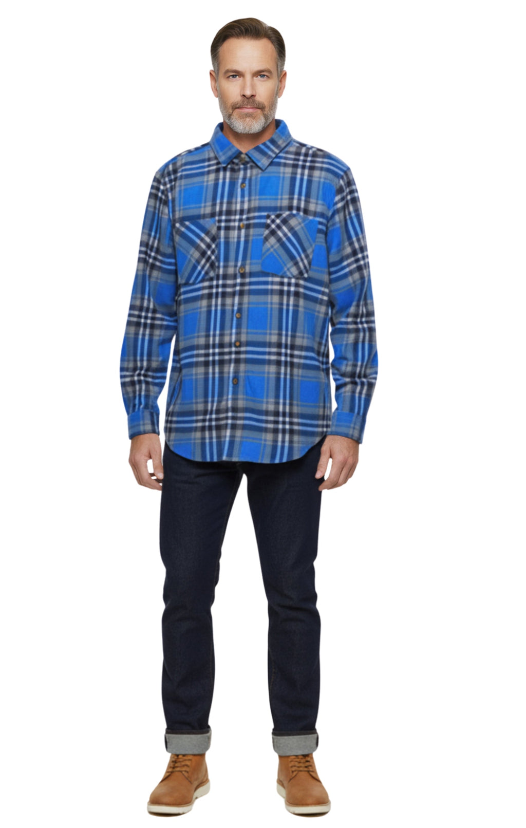 Men's Heathered Fleece Overshirt with Chest Pockets and Tortoise-shell patterned Buttons