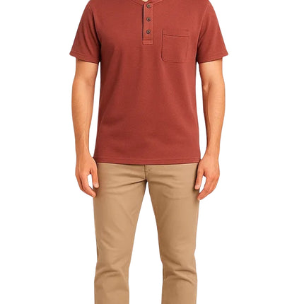 Men's Short Sleeve Henley Relaxed Fit Shirt with Pocket