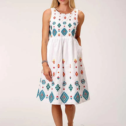 Stetson Bright Schiffli (White) - Women's Sleeveless Cotton Lawn Dress