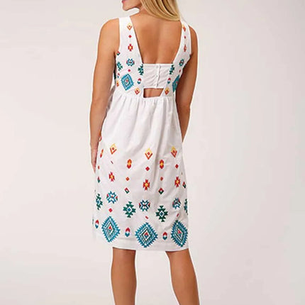 Stetson Bright Schiffli (White) - Women's Sleeveless Cotton Lawn Dress