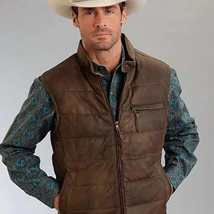 Stetson Suede Puffer Vest (Brown) - Men's Leather Vest