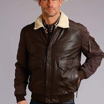 Stetson Bomber Style (Brown) - Men's Leather & Canvas Jacket