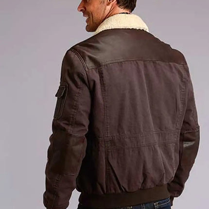 Stetson Bomber Style (Brown) - Men's Leather & Canvas Jacket