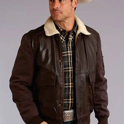 Stetson Bomber Style (Brown) - Men's Leather & Canvas Jacket