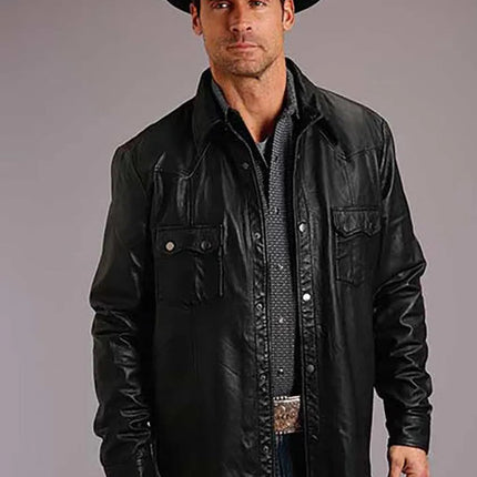 Stetson Leather Western Shirt Jacket (Black) - Men's Leather Jacket