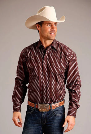 Stetson 1825 Geometric Sunburst (Wine) - Men's Western Shirt