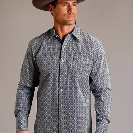 Stetson Chevron Grid (Blue) - Men's Western Shirt