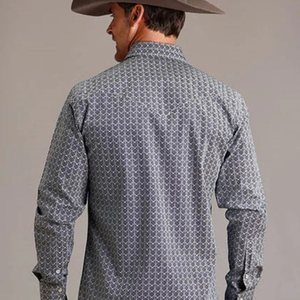 Stetson Chevron Grid (Blue) - Men's Western Shirt