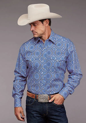 Stetson 2031 Chambray Medallion (Blue) - Men's Western Shirt