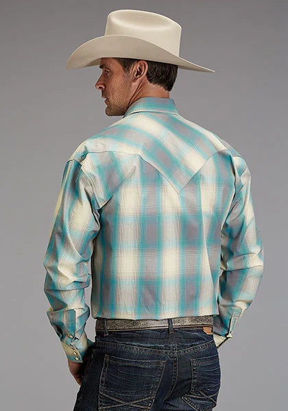 Stetson 1927 Smoke Plaid (Turquoise) - Men's Western Shirt