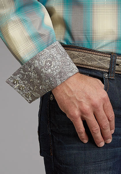 Stetson 1927 Smoke Plaid (Turquoise) - Men's Western Shirt