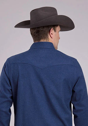 Stetson 2473 Heather Flannel (Navy) - Men's Western Shirt