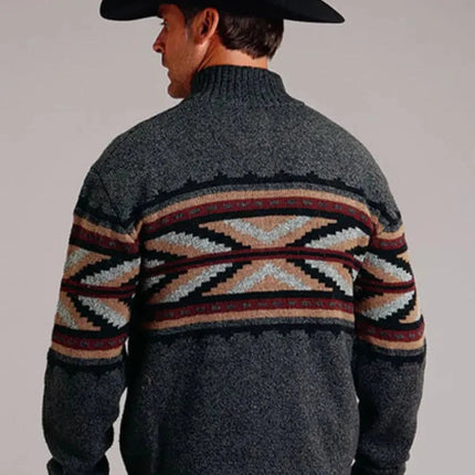 Stetson Arrow Border (Grey) - Men's Wool Blended Sweater