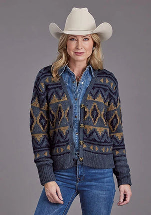 Stetson 2268 Cropped Cardigan (Blue) - Women's Sweater