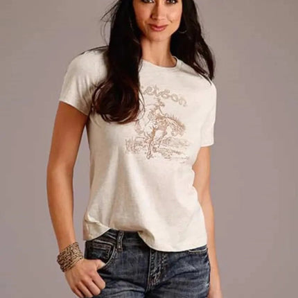 Stetson Cowgirl and Bucking Horse (White) - Women's Short Sleeve T-Shirt