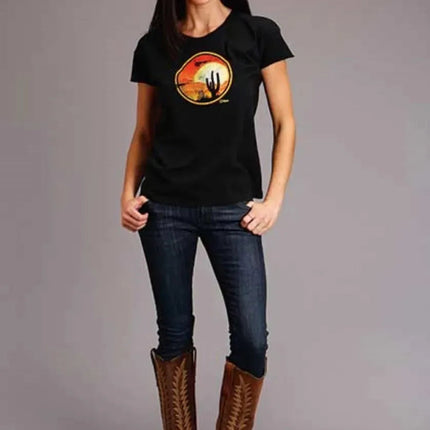 Stetson Cactus and Red Sunset (Black) - Women's Short Sleeve T-Shirt