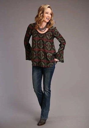 Stetson 00873 Blanket Print Peasant (Brown) - Women's Blouse