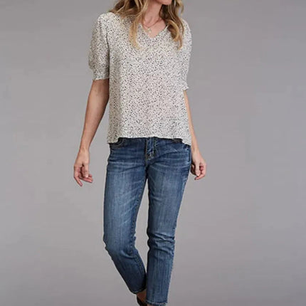 Stetson Star Print (White) - Women's Herringbone Short Sleeve Shirt