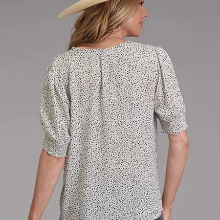 Stetson Star Print (White) - Women's Herringbone Short Sleeve Shirt