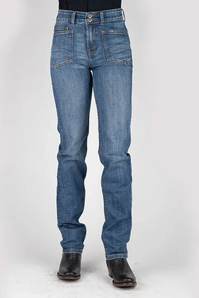 Stetson 915 High Rise Straight Fit Oversize Pockets (Medium Wash) - Women's Jeans