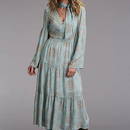 Stetson Aqua Mandala Print Dress - Women's Long Dress