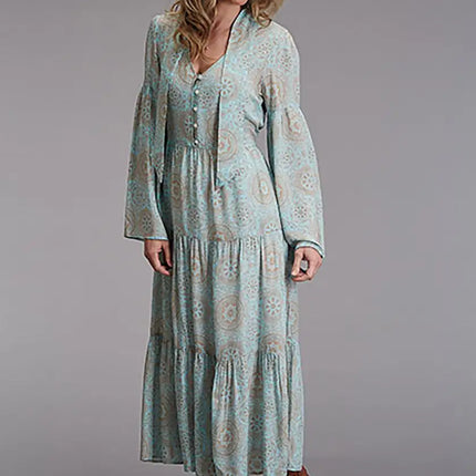 Stetson Aqua Mandala Print Dress - Women's Long Dress