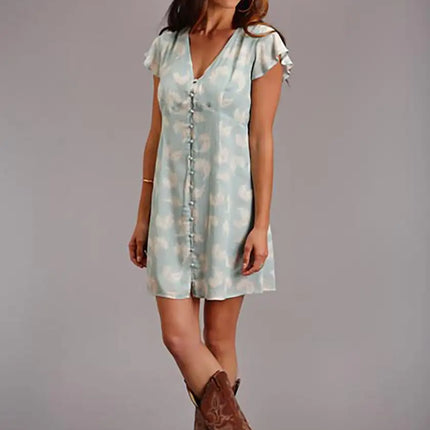 Stetson V-Neck Feather Dress (Light Blue) - Women's Dress