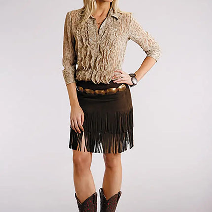 Stetson Suede Fringe Skirt (Brown) - Women's Skirt