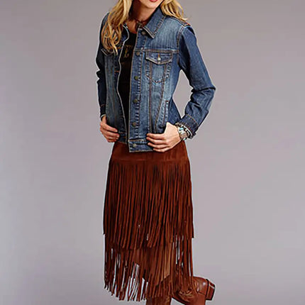Stetson Suede Long Fringe Skirt (Brown) - Women's Skirt