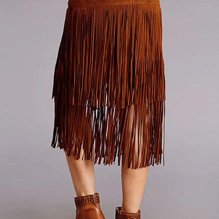 Stetson Suede Long Fringe Skirt (Brown) - Women's Skirt