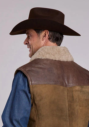Stetson Distressed With Contrast Yoke (Brown) - Men's Suede Vest