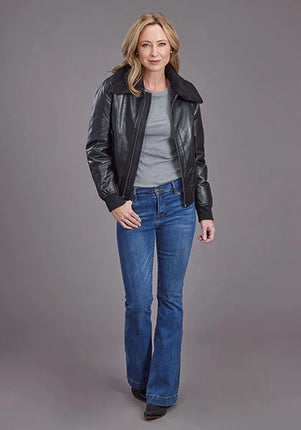 Stetson Sherpa Collar Bomber (Black) - Women's Leather Jacket